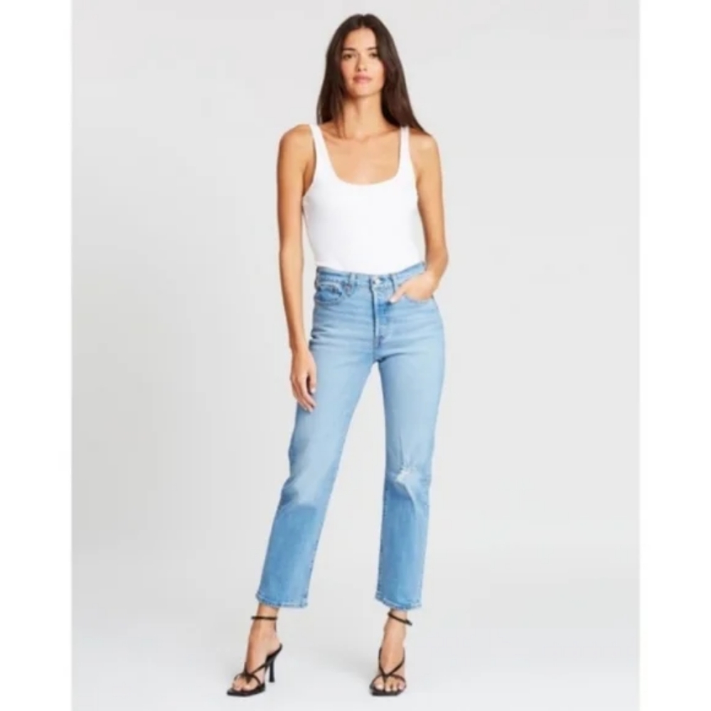 Levi's Wedgie Crop Straight Leg Jeans Distressed Tango Blue - Picture 5 of 16